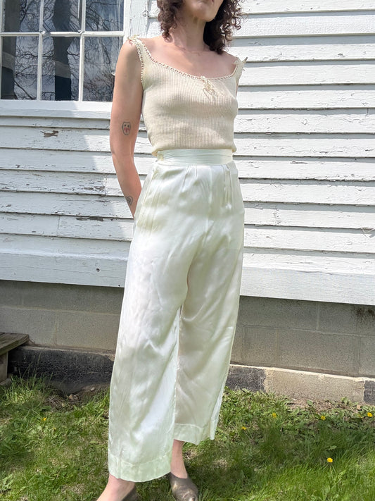1940s Ivory Satin Side Button Trousers