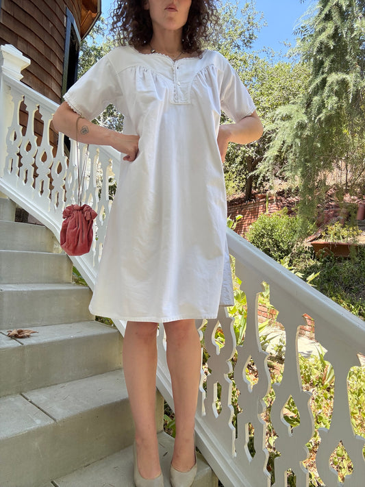 Victorian Cotton Crochet Trim Mini Dress