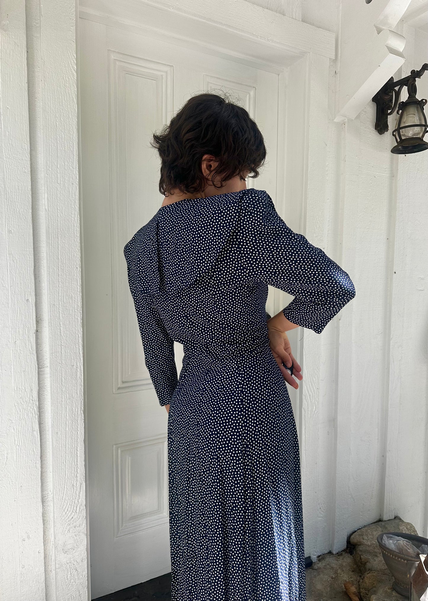 90s Navy Polka Dot Button Front Dress