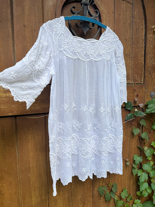 Victorian Cotton Embroidered Mini Dress