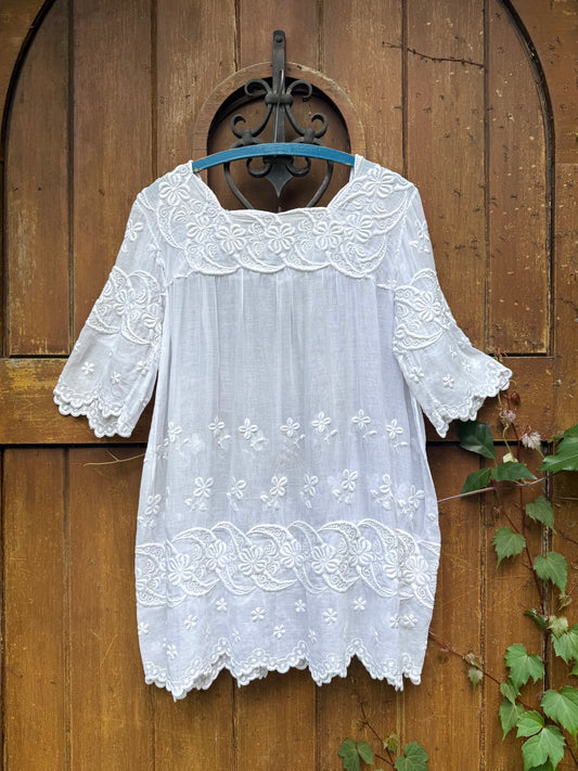 Victorian Cotton Embroidered Mini Dress