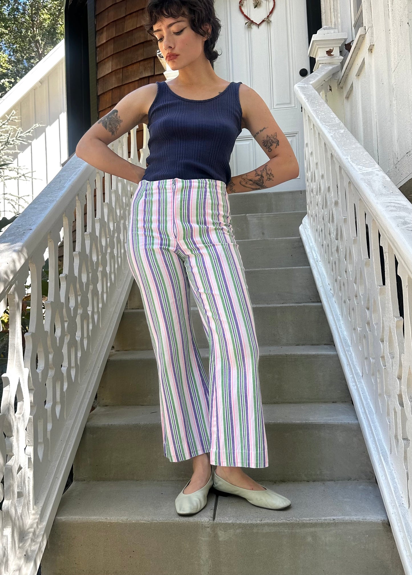 1970s Striped Cropped Flares