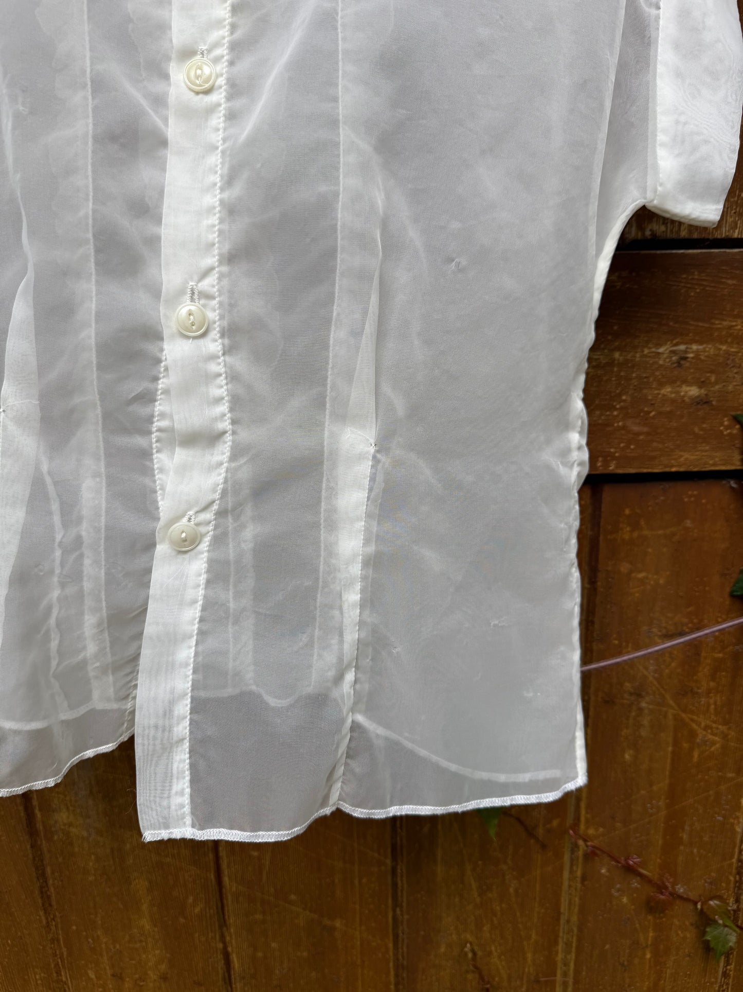 1950s White Lace Ruffle Front Sheer Blouse