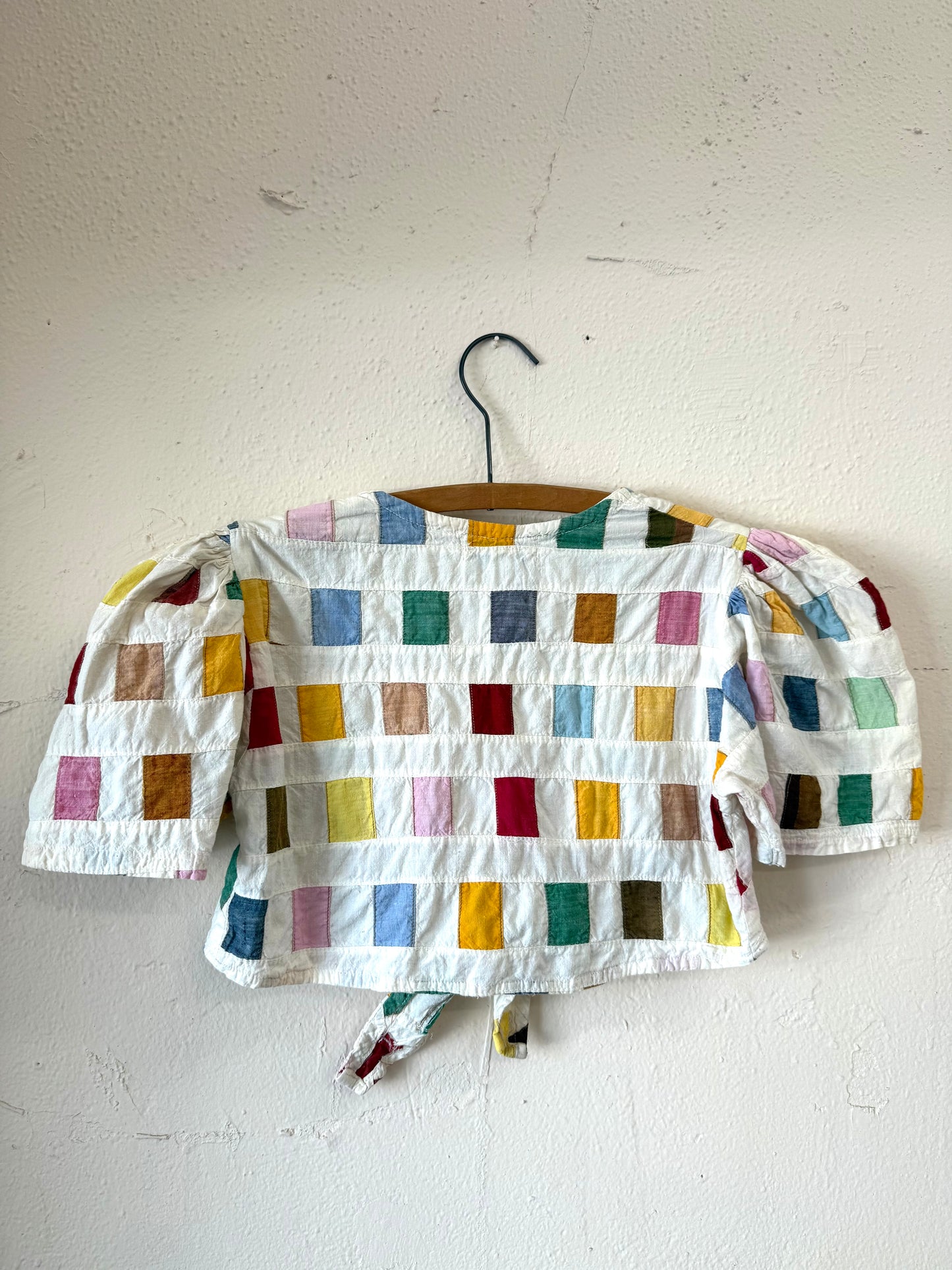 1970s Indian Cotton Patchwork Tie Front Cropped Top