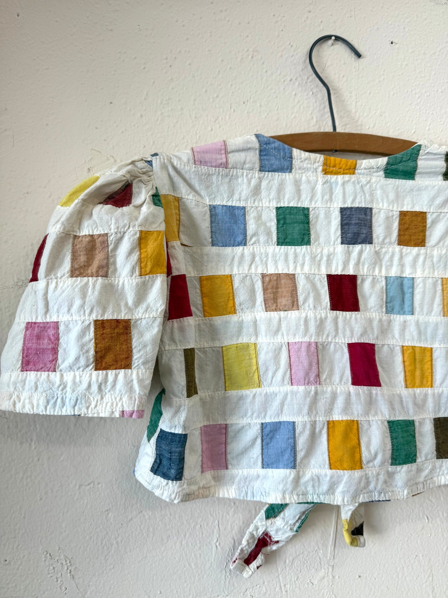1970s Indian Cotton Patchwork Tie Front Cropped Top