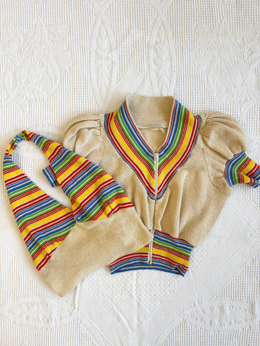 1970s Rainbow Stripe Knit Halter and Sweater Set by "It Still Does"