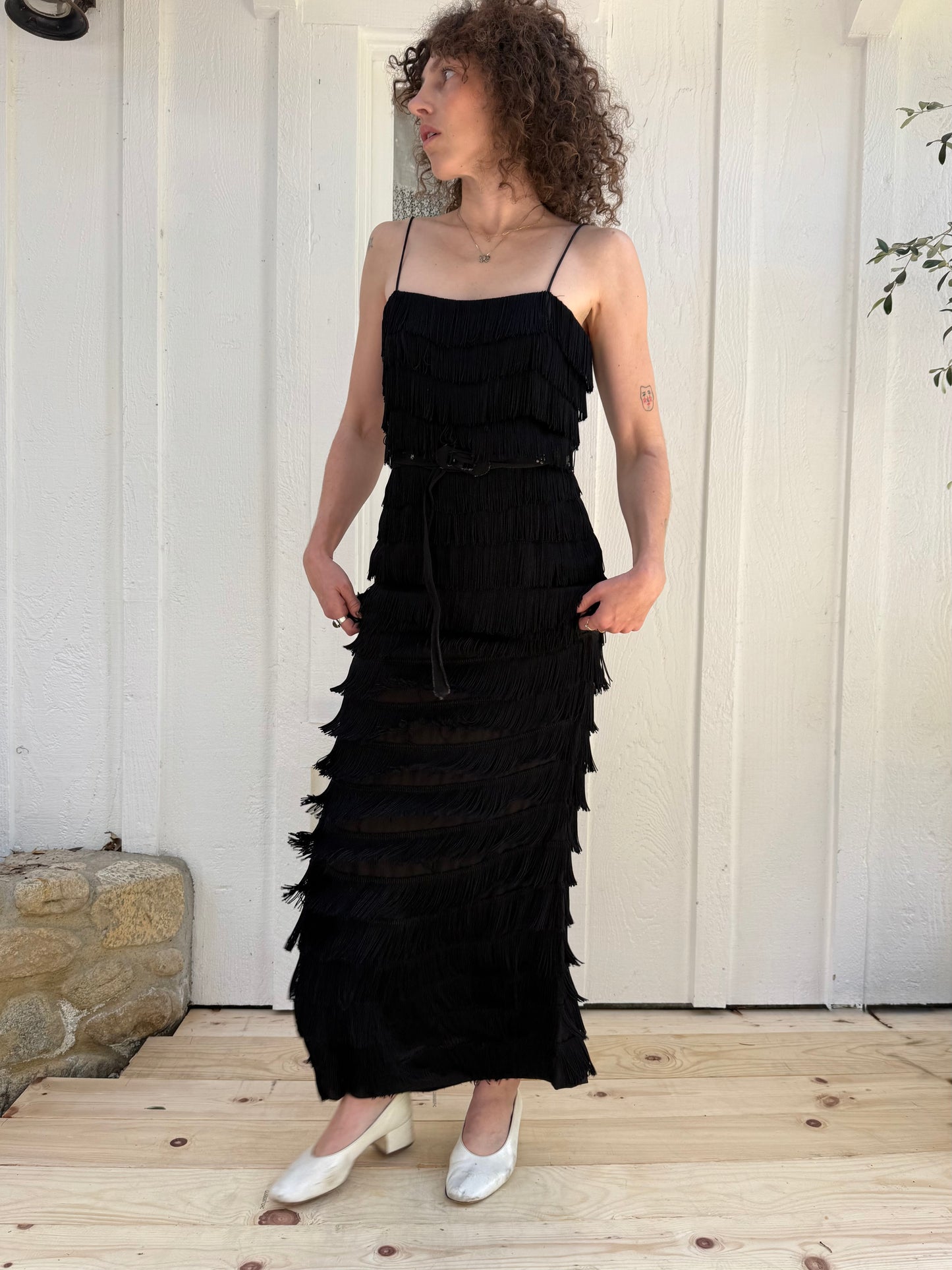 1970s Lilli Diamond California Tiered Fringe Flapper Dress