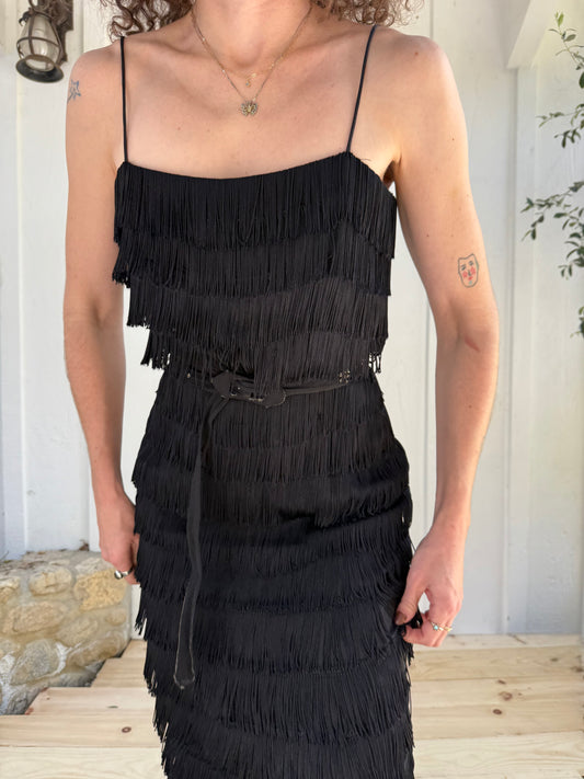 1970s Lilli Diamond California Tiered Fringe Flapper Dress