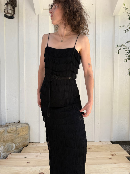 1970s Lilli Diamond California Tiered Fringe Flapper Dress
