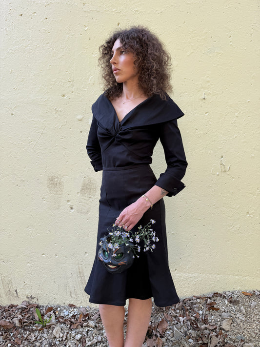 1990s Jospeh Ribkoff Black Flared Skirt Suit