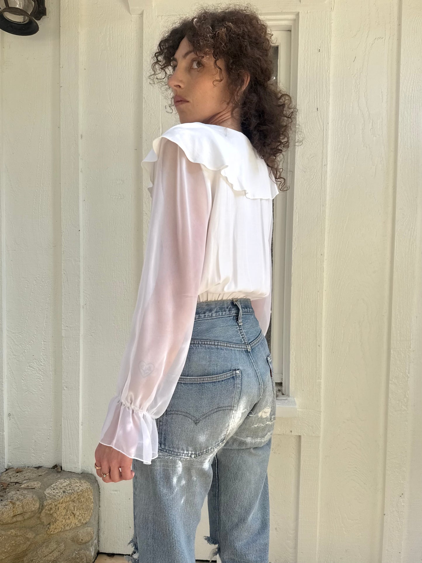 90s Paris Sports Club White Rosette Bodysuit