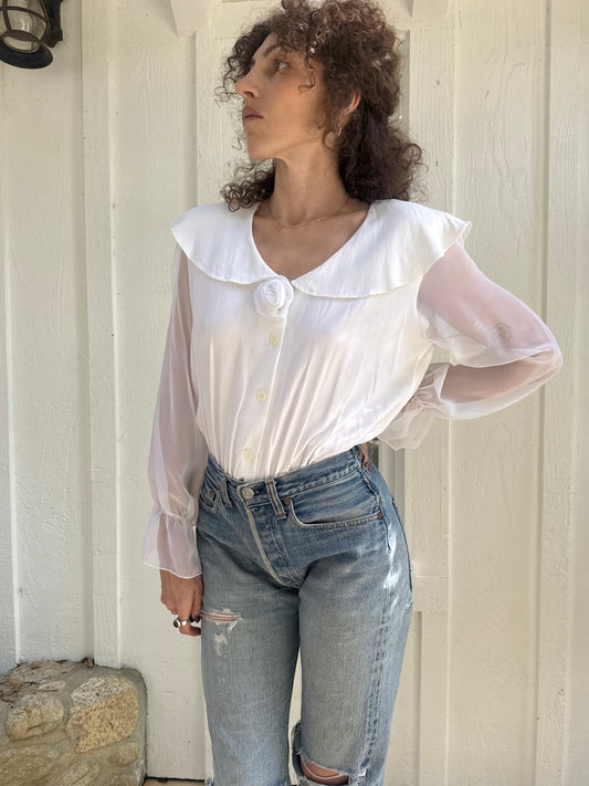 90s Paris Sports Club White Rosette Bodysuit