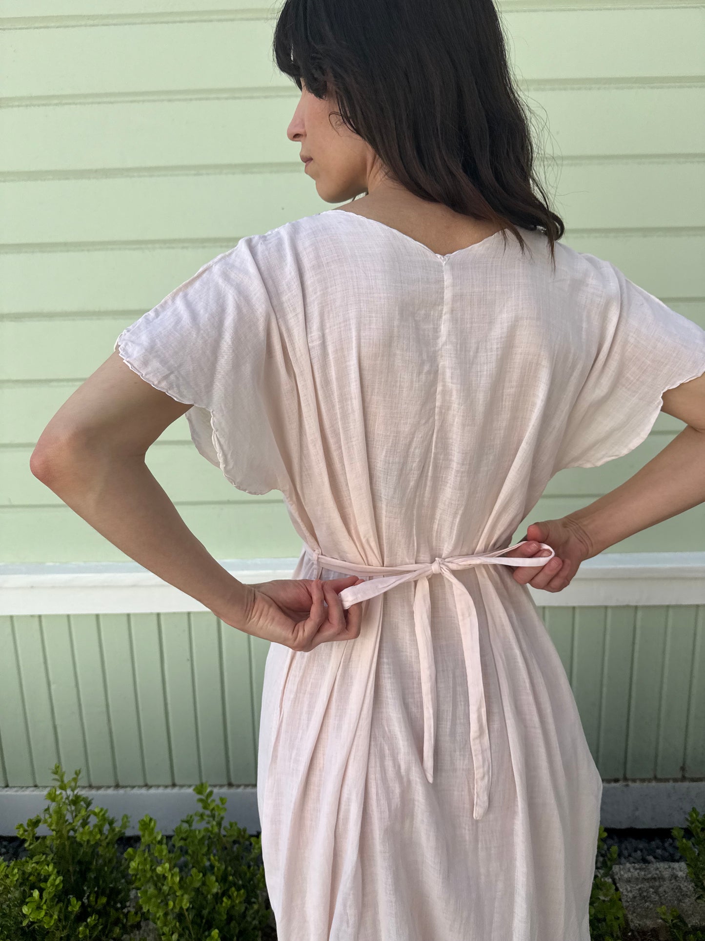 1940s Pale Pink Embroidered Cotton Gauze Dress