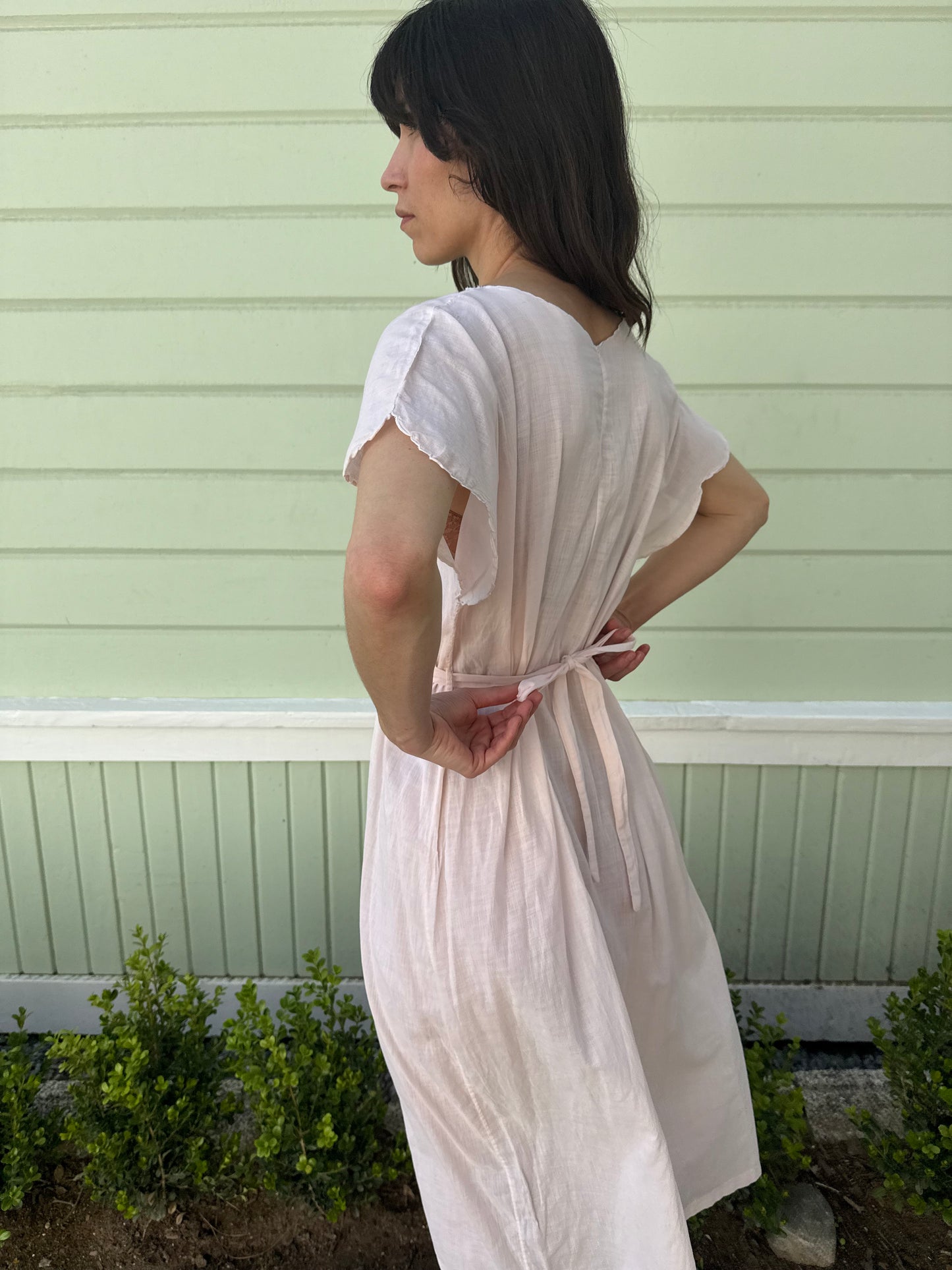 1940s Pale Pink Embroidered Cotton Gauze Dress
