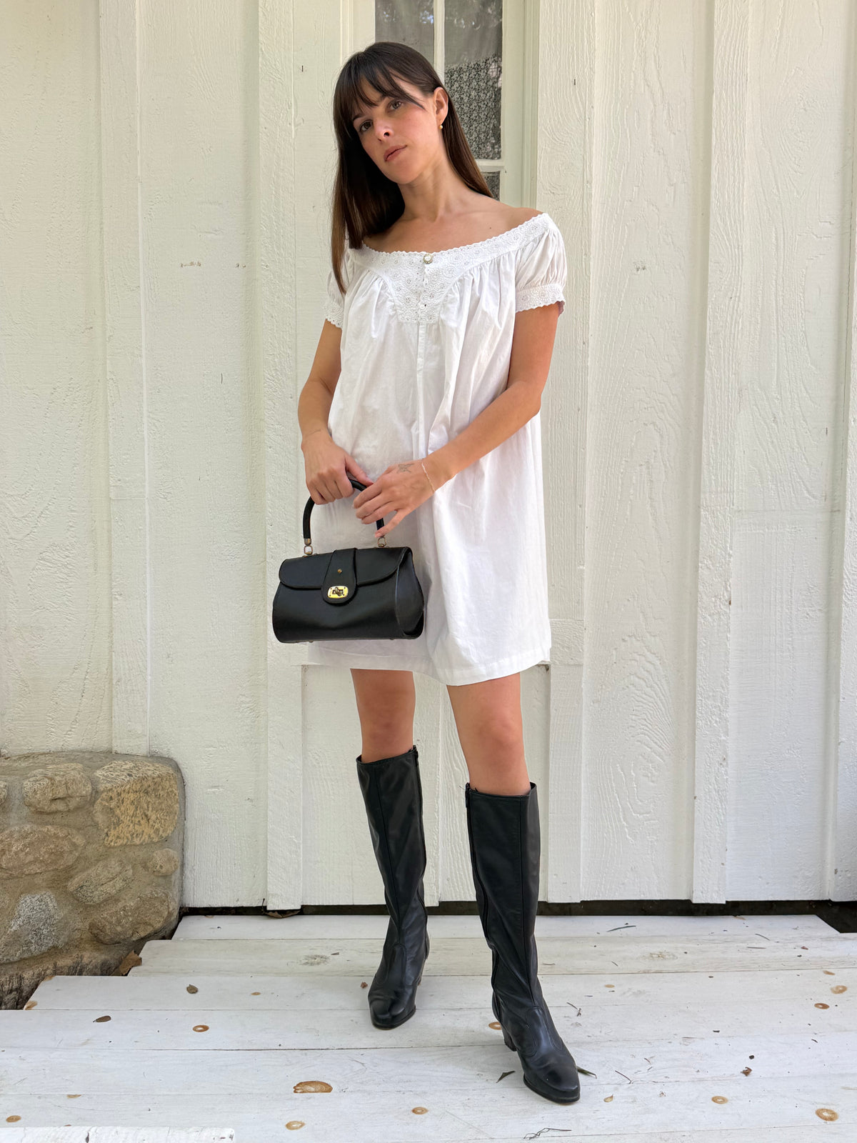 Edwardian Cotton Puff Sleeve Babydoll Mini Dress