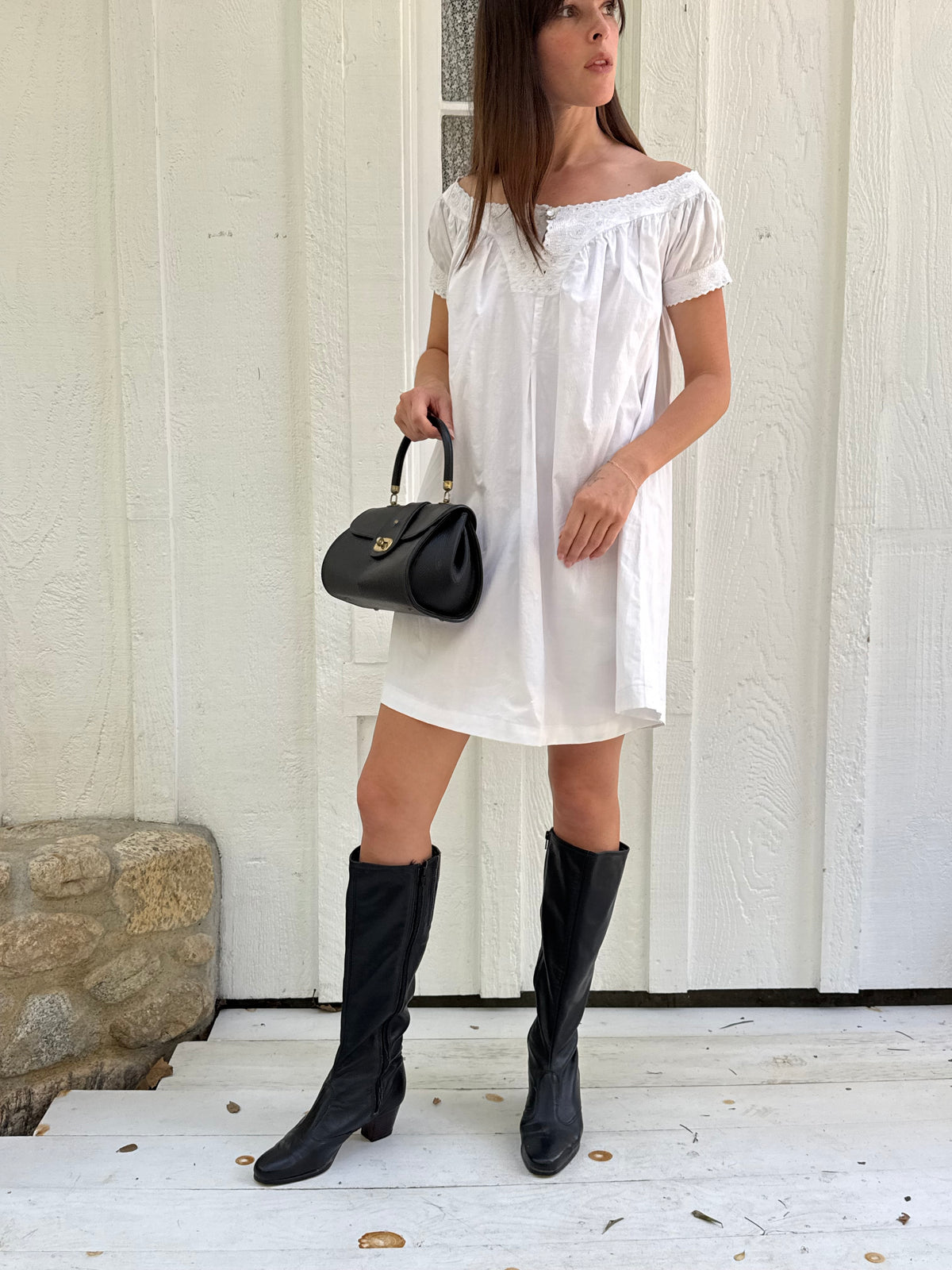 Edwardian Cotton Puff Sleeve Babydoll Mini Dress