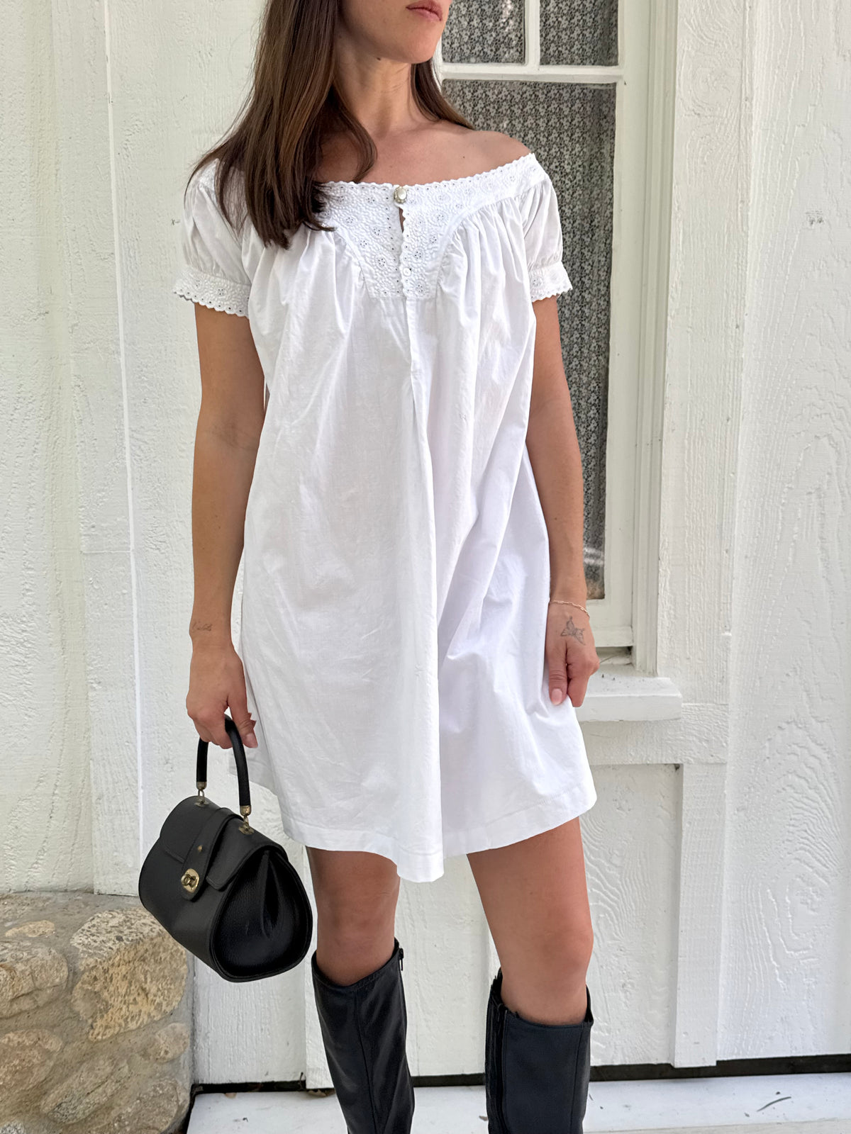 Edwardian Cotton Puff Sleeve Babydoll Mini Dress
