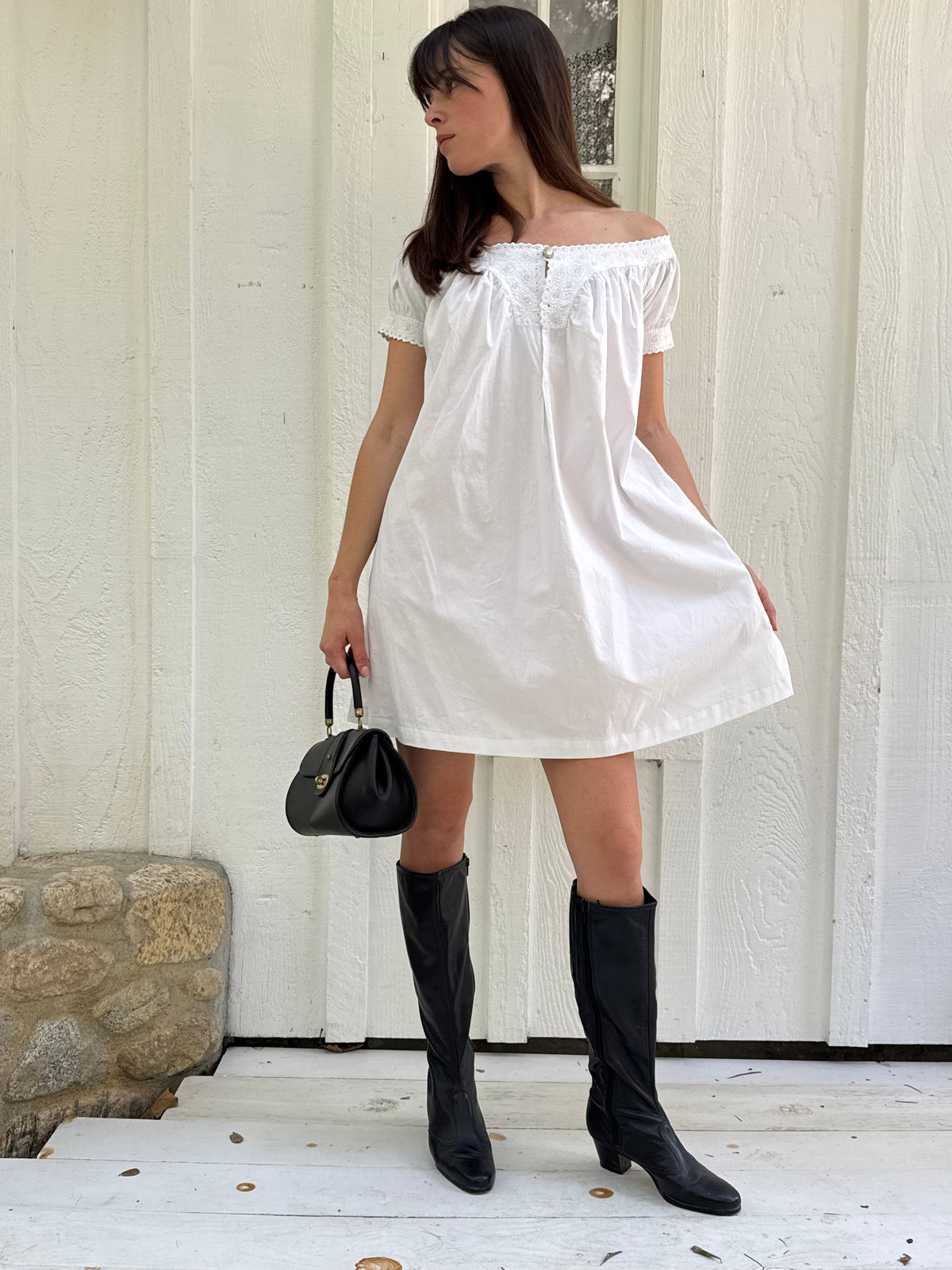 Edwardian Cotton Puff Sleeve Babydoll Mini Dress