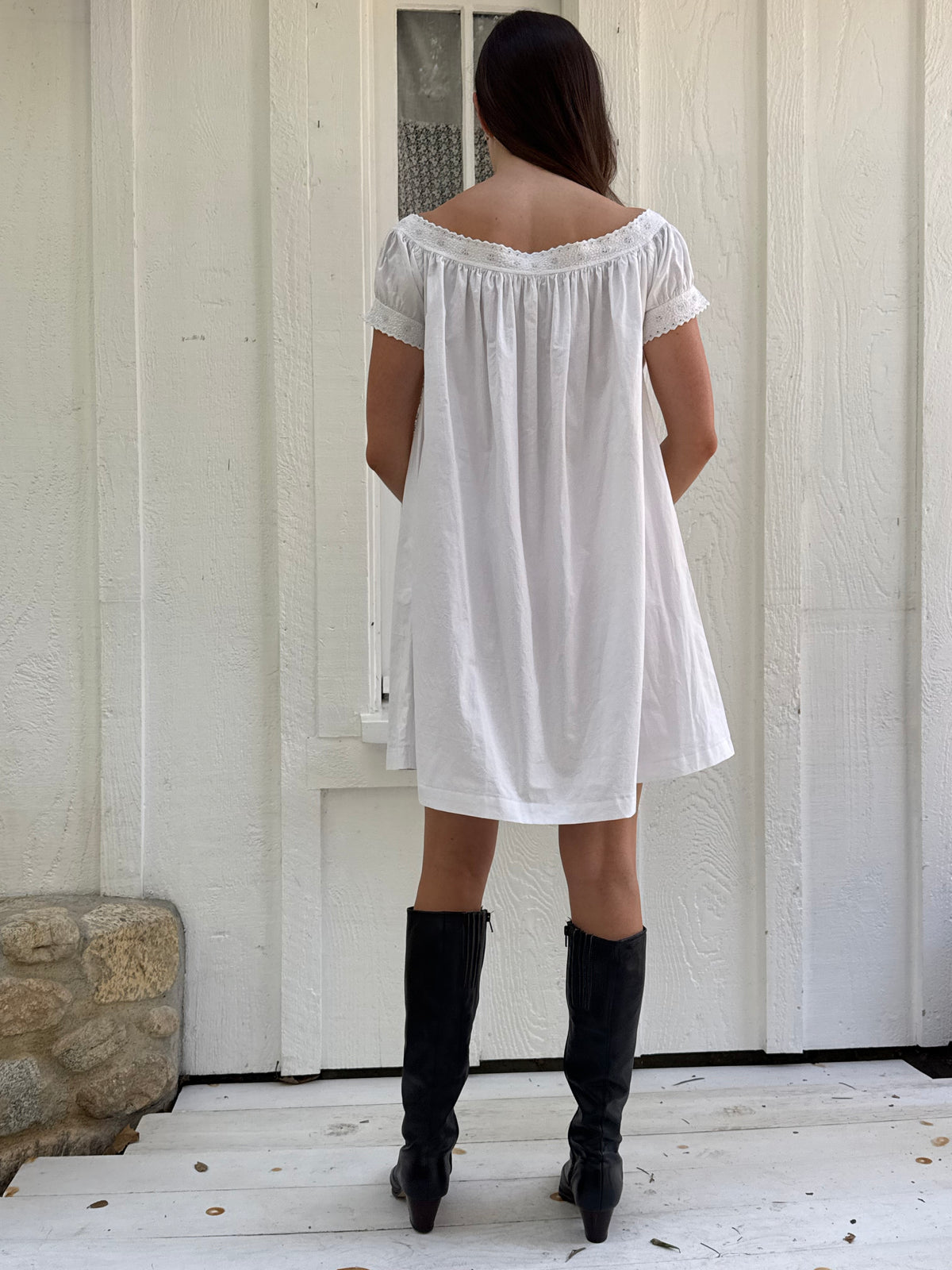 Edwardian Cotton Puff Sleeve Babydoll Mini Dress