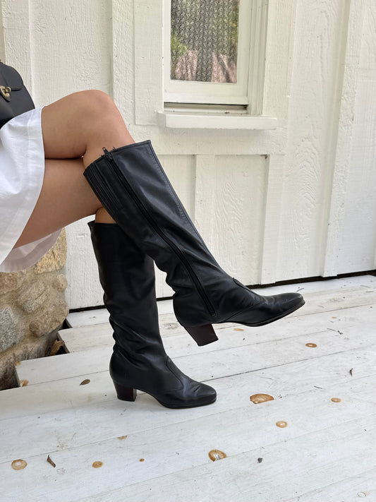 70s Black Leather Gogo Boots