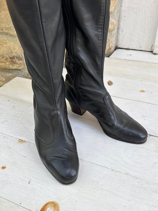 70s Black Leather Gogo Boots