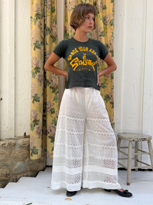 Antique Sheer Eyelet Cotton Reworked Pants