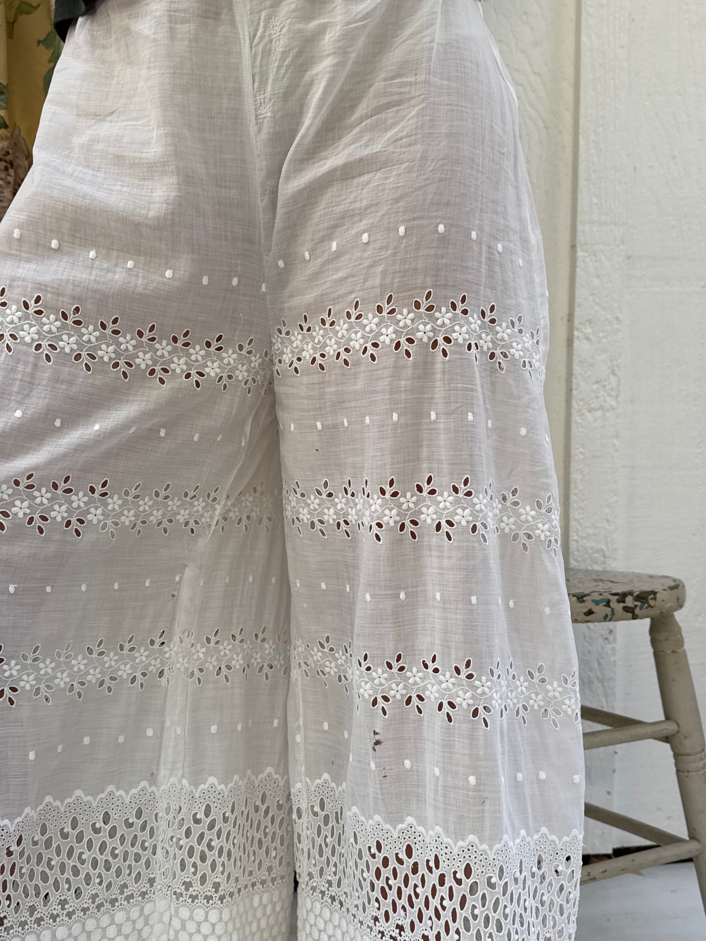 Antique Sheer Eyelet Cotton Reworked Pants