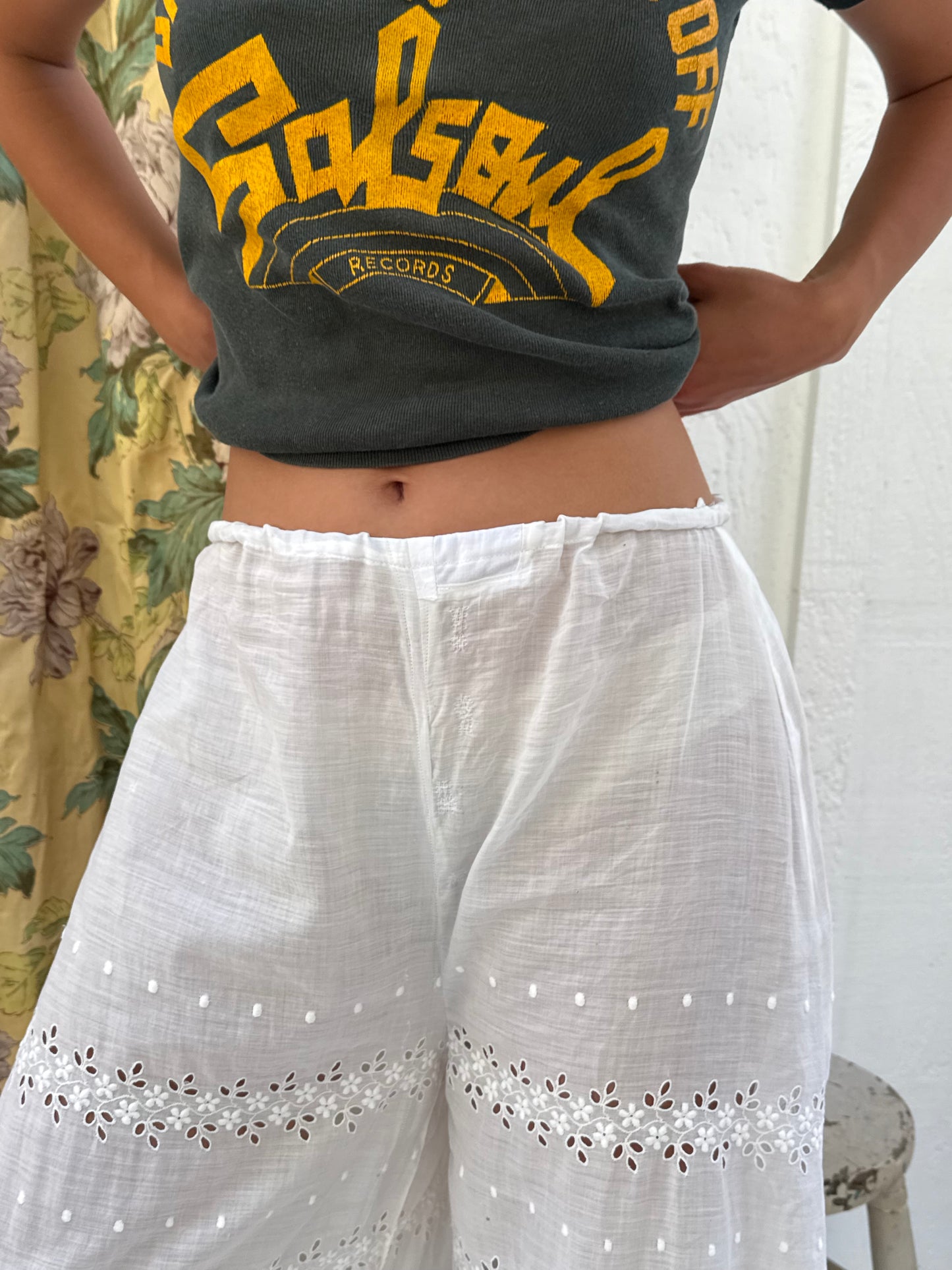 Antique Sheer Eyelet Cotton Reworked Pants