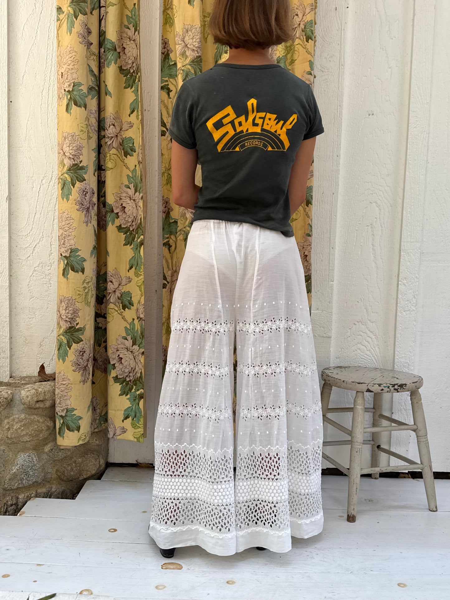 Antique Sheer Eyelet Cotton Reworked Pants