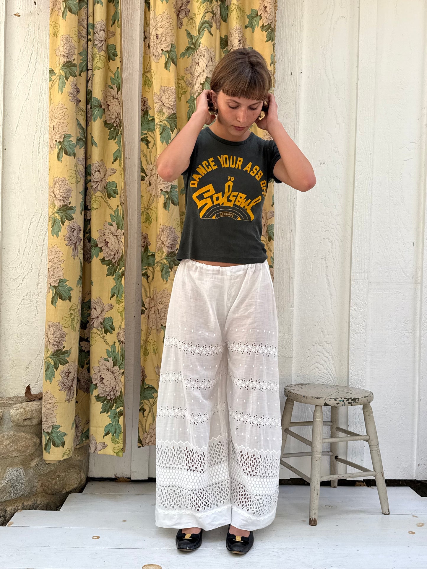 Antique Sheer Eyelet Cotton Reworked Pants