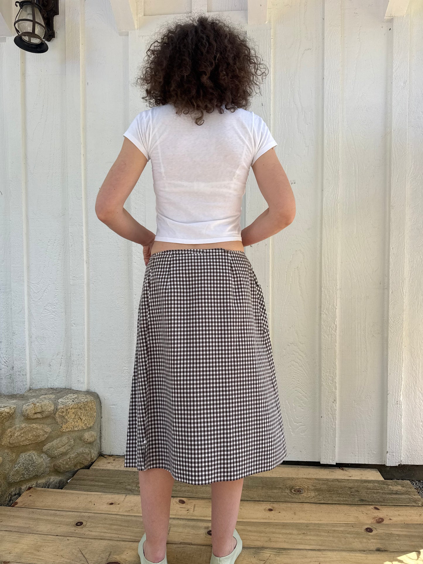 1970s Brown Gingham Midi Wrap Skirt
