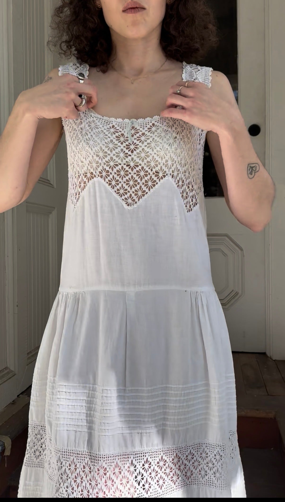Edwardian Cotton Inlet Crochet Drop waist Slip Dress