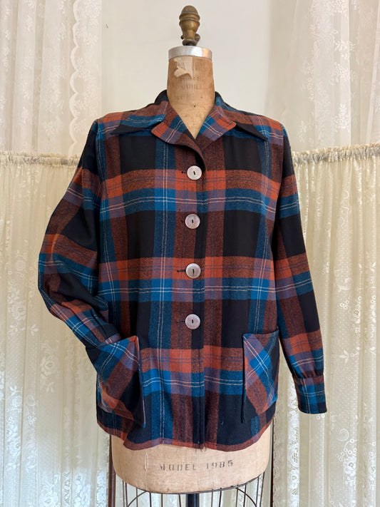 1950s Pendleton Original 49er Wool Plaid Jacket Navy and Orange