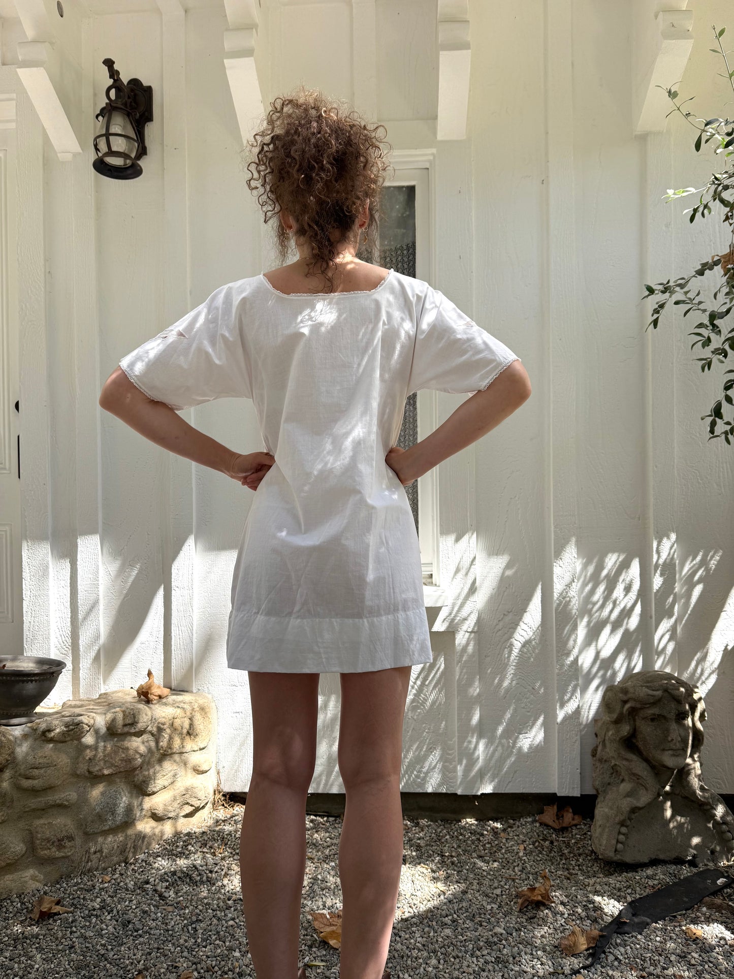 Antique Butterfly Lace Trimmed Cotton Mini Dress