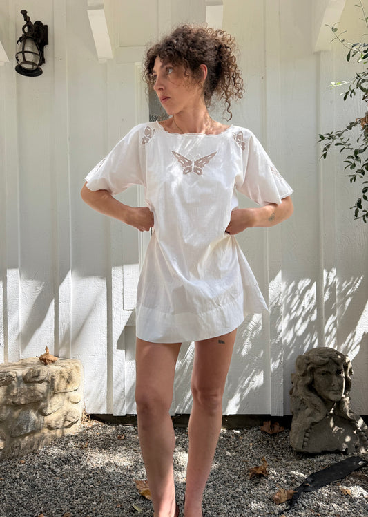 Antique Butterfly Lace Trimmed Cotton Mini Dress