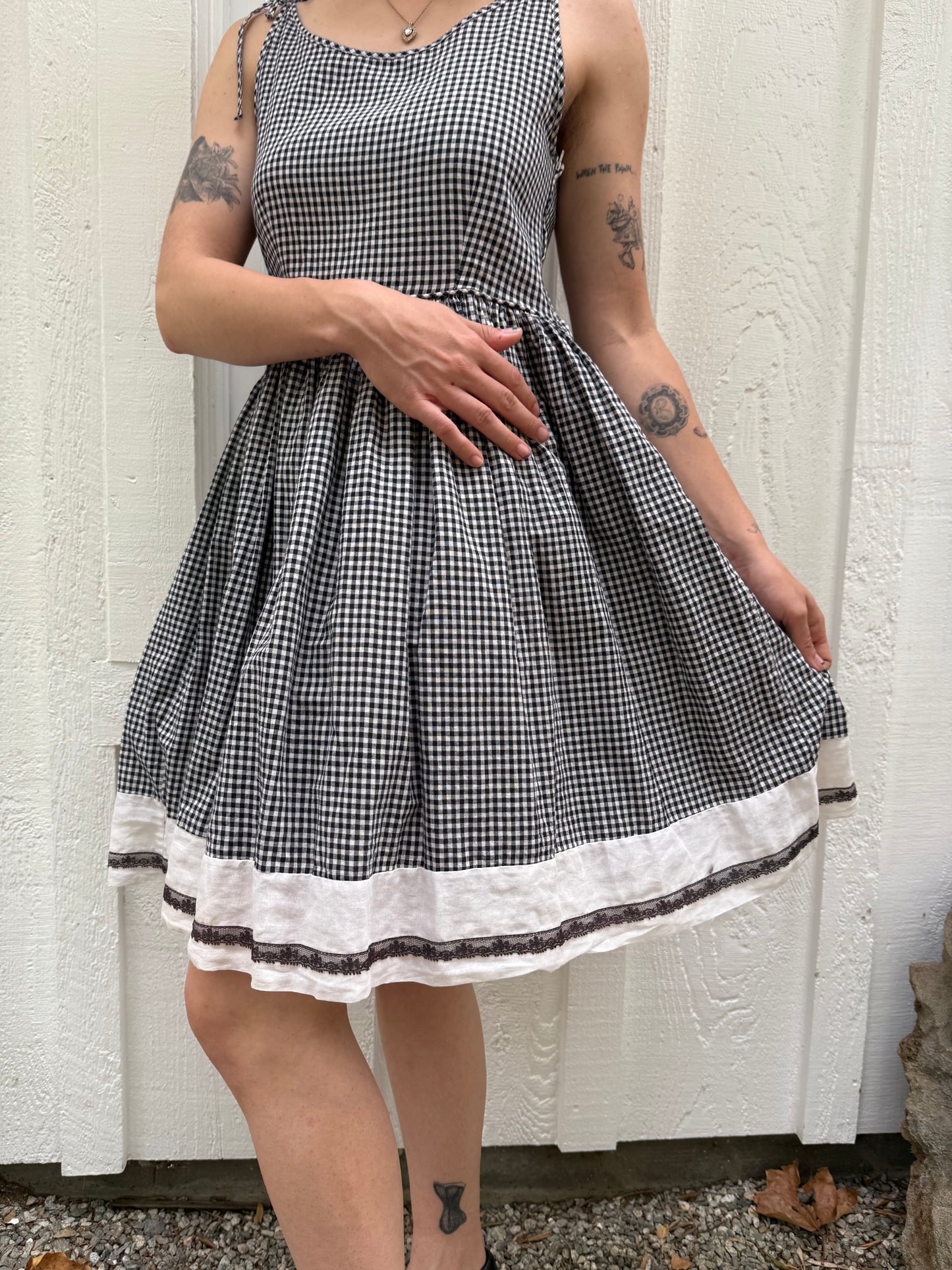 1950s Gingham Lace Trimmed Day Dress