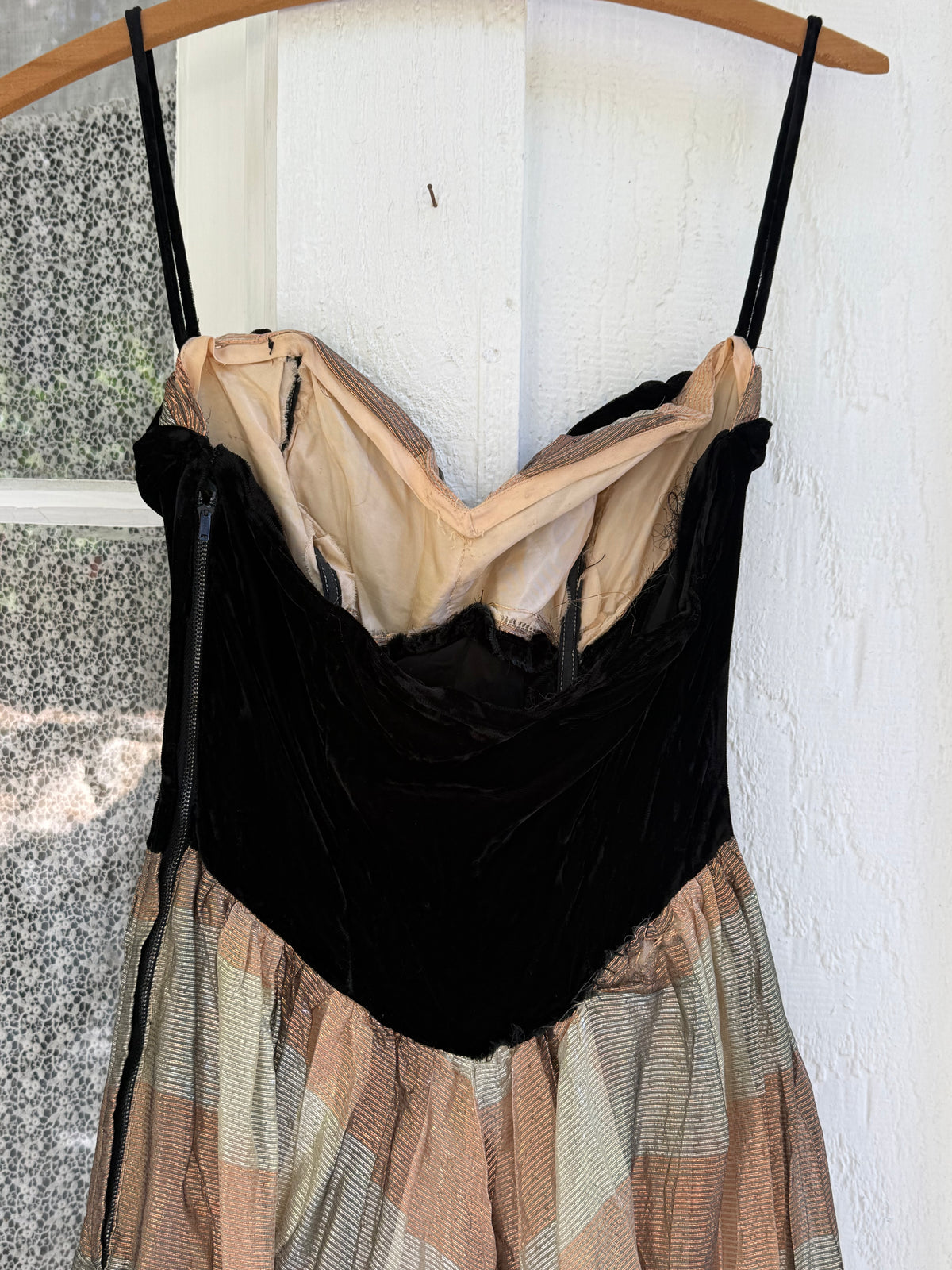 1950s Velvet and Plaid Lamé Evening Gown