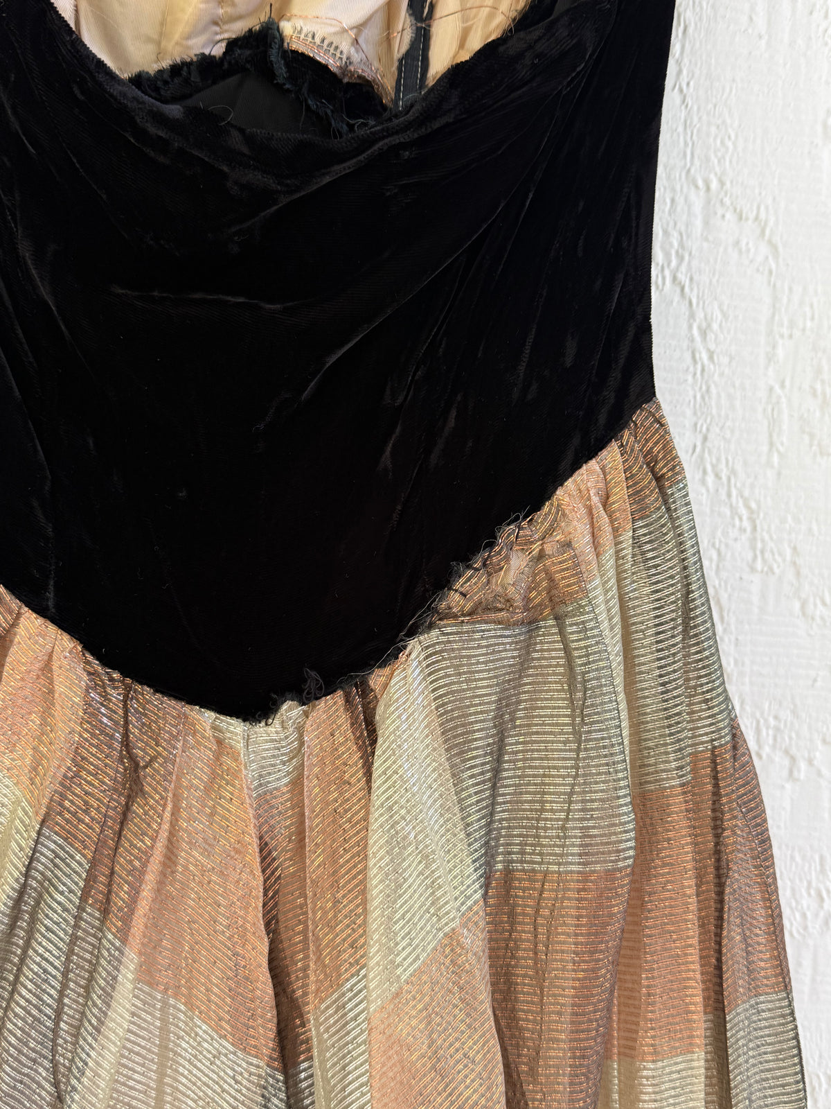 1950s Velvet and Plaid Lamé Evening Gown