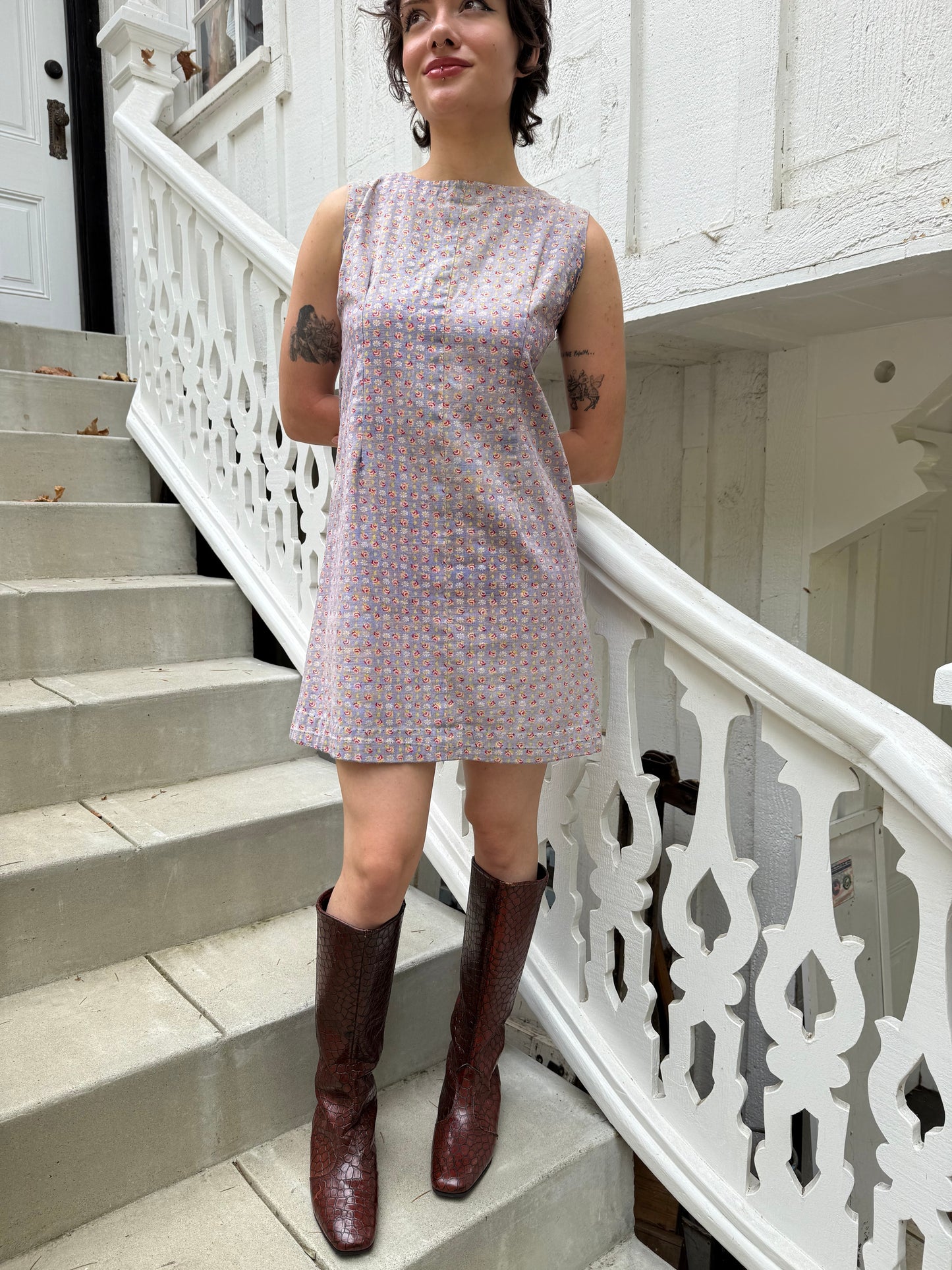 1960s Sunfaded Floral Cotton Shift Dress