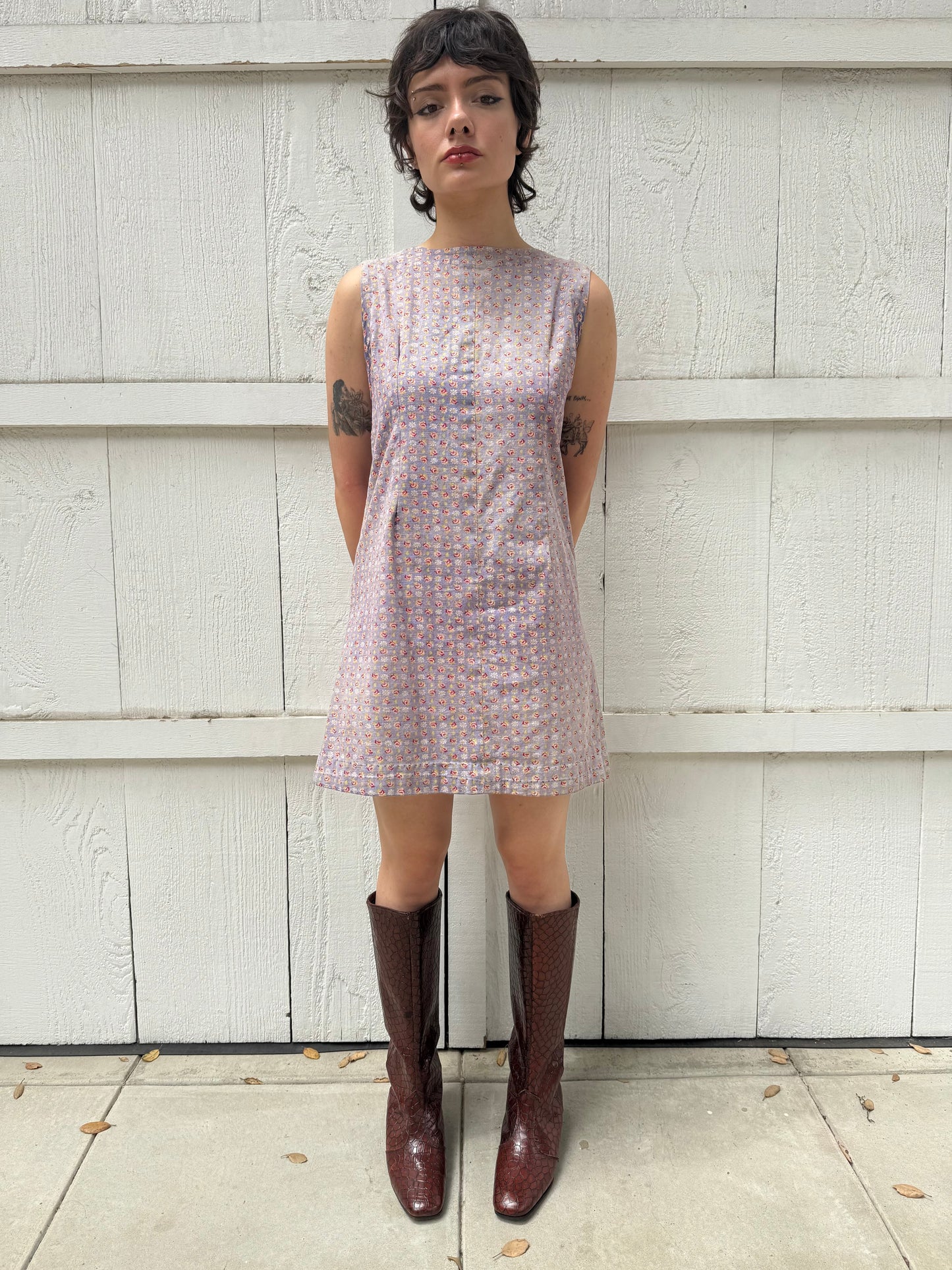 1960s Sunfaded Floral Cotton Shift Dress