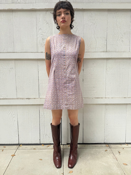 1960s Sunfaded Floral Cotton Shift Dress