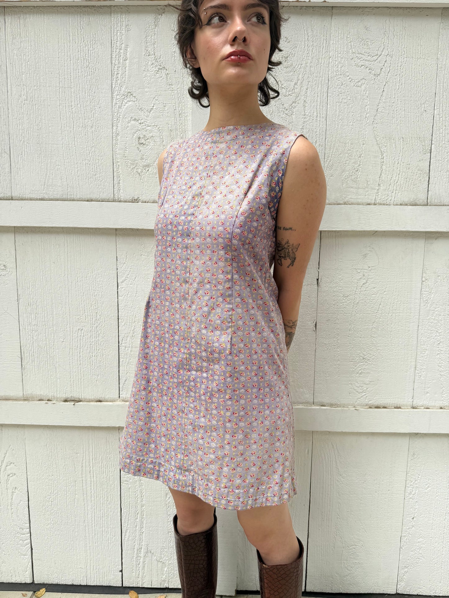 1960s Sunfaded Floral Cotton Shift Dress