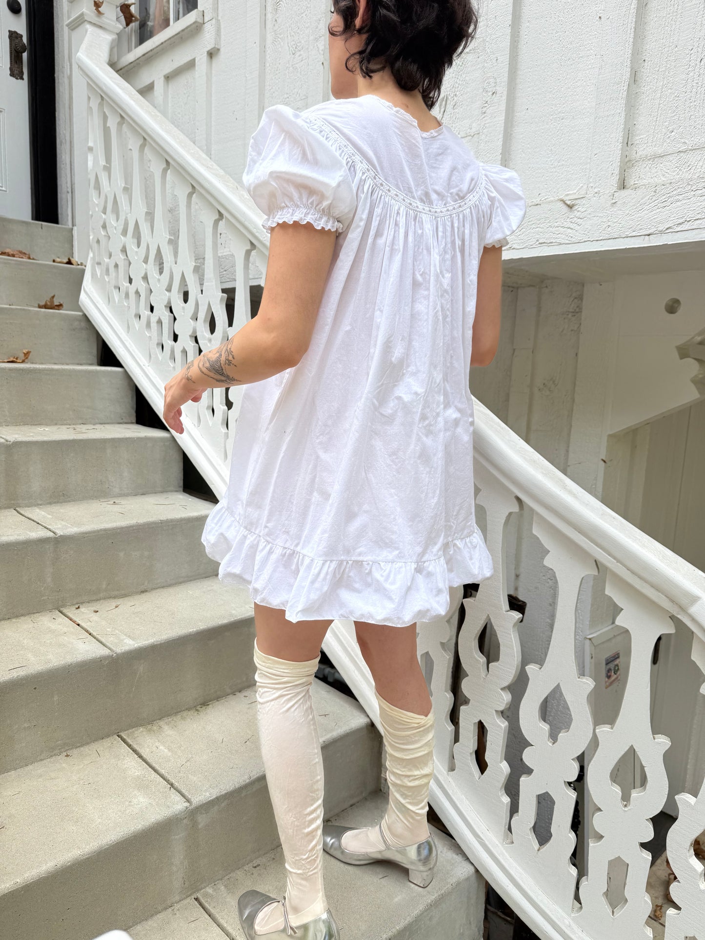 1940s White Cotton Babydoll Mini Dress