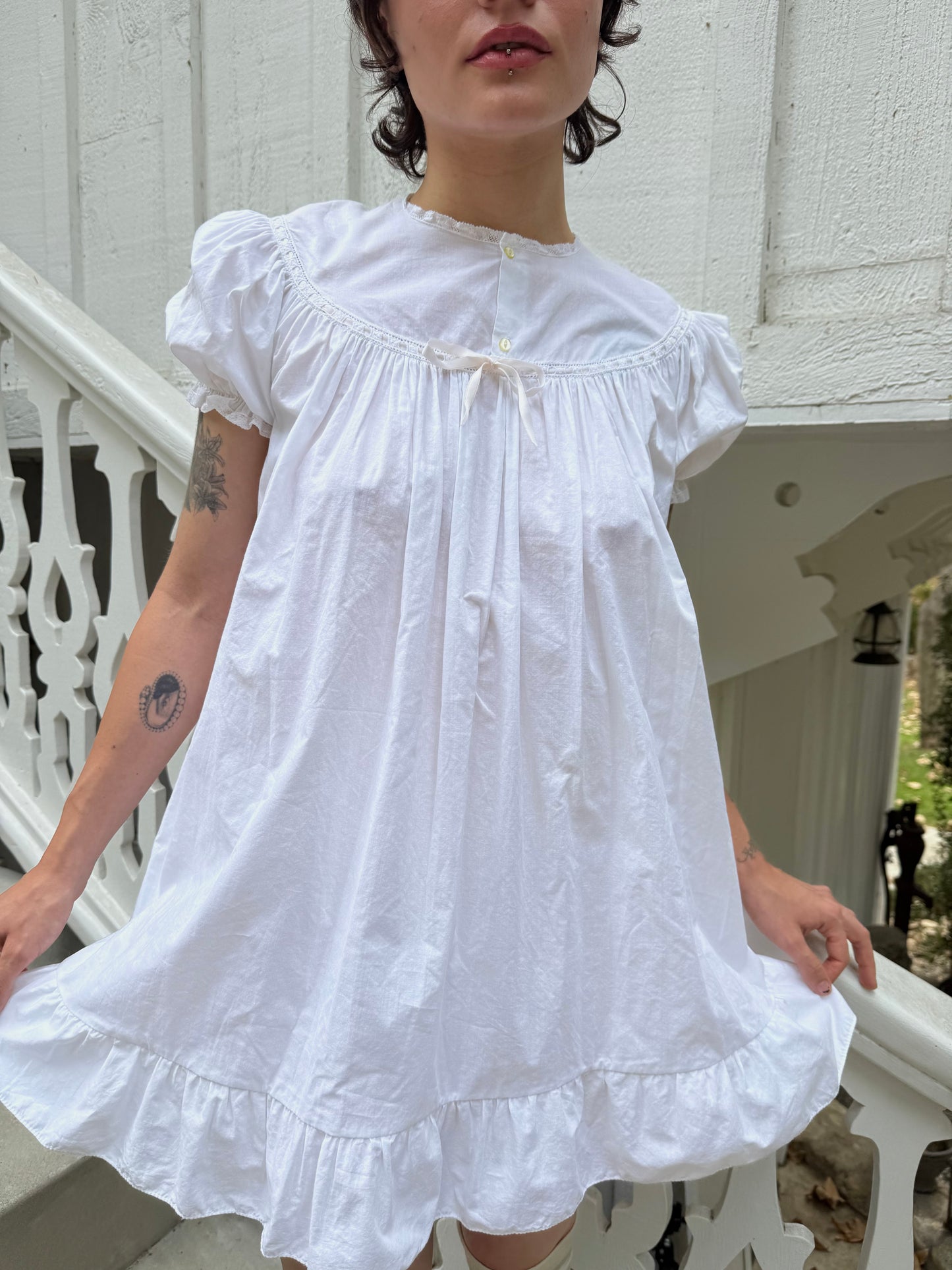 1940s White Cotton Babydoll Mini Dress