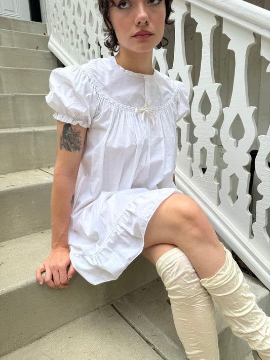 1940s White Cotton Babydoll Mini Dress