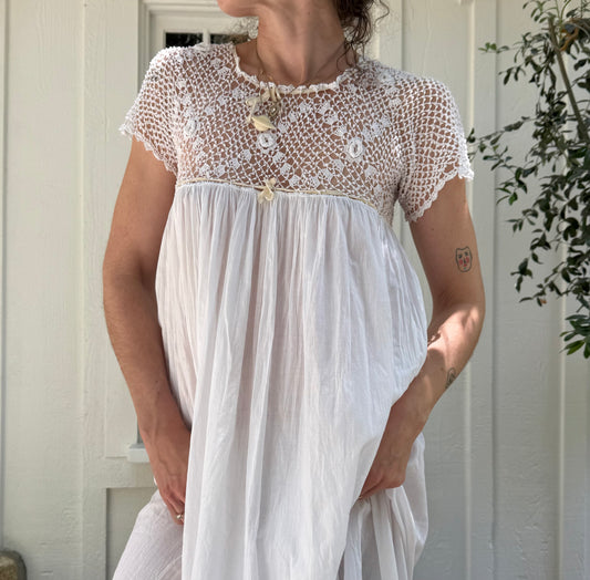 Victorian Cotton Chemise with Crochet Yoke