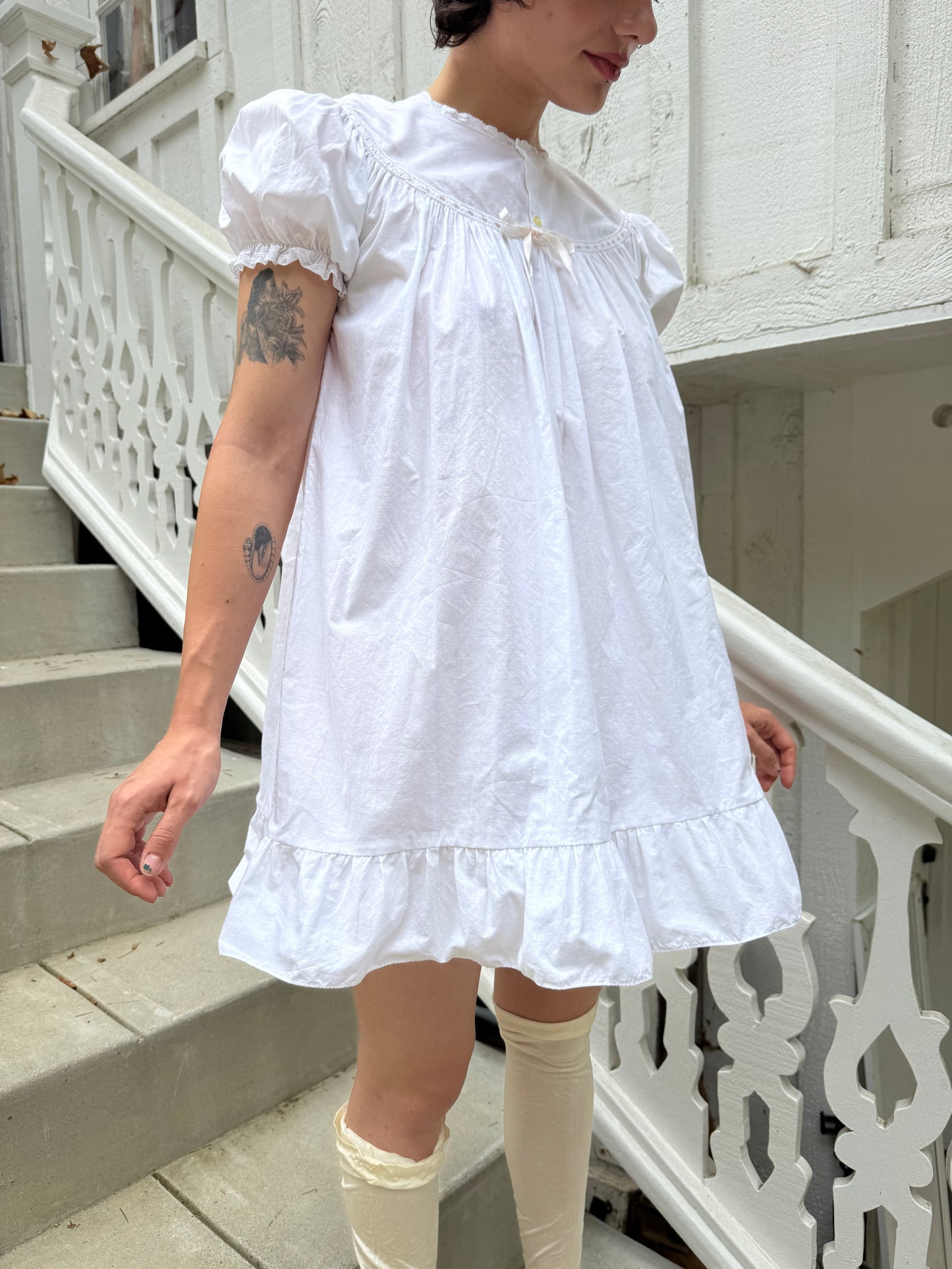 1940s White Cotton Babydoll Mini Dress