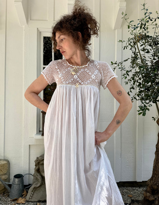 Victorian Cotton Chemise with Crochet Yoke