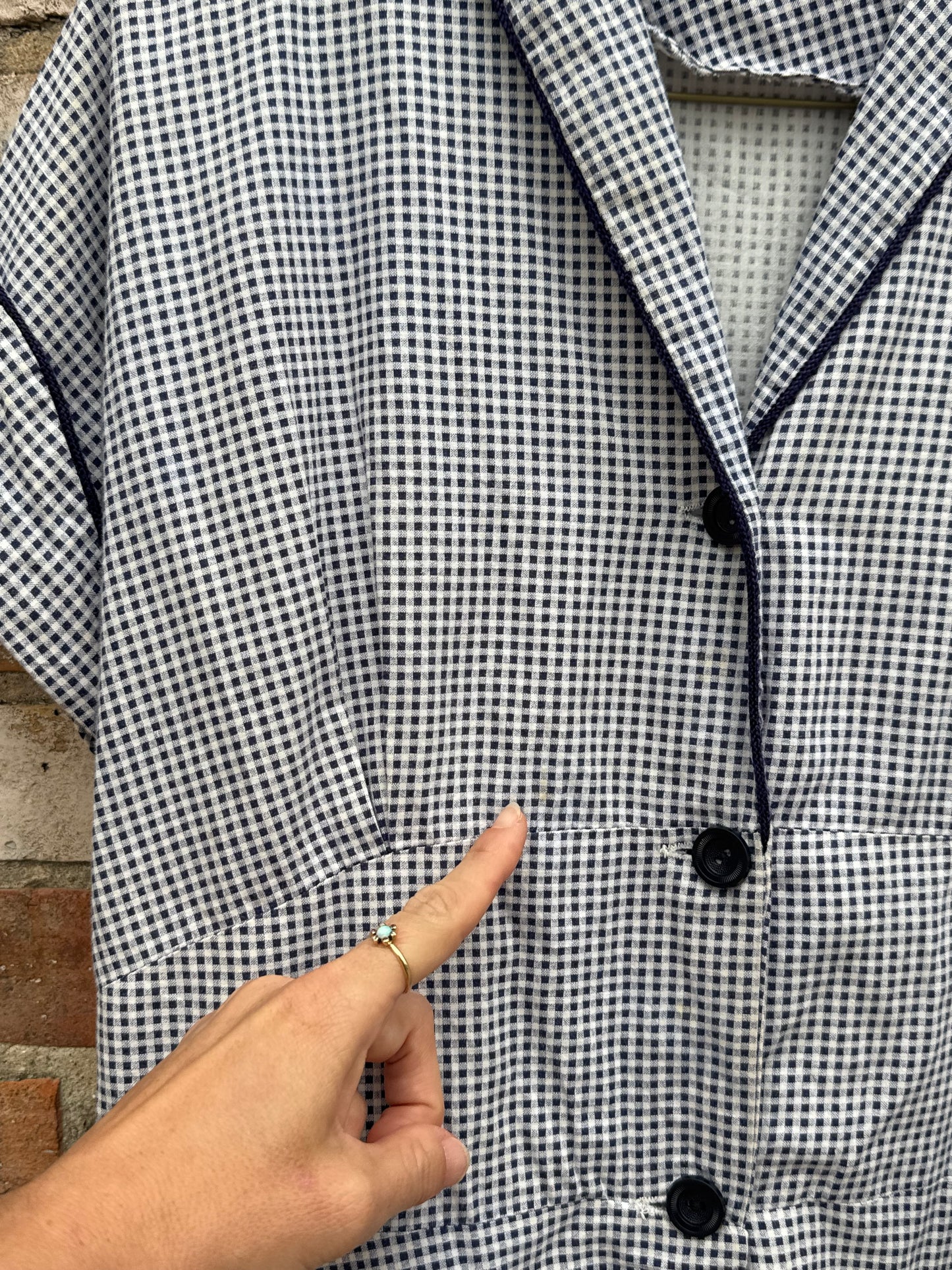 1940s Tiered Gingham Cotton Button Front Work Dress