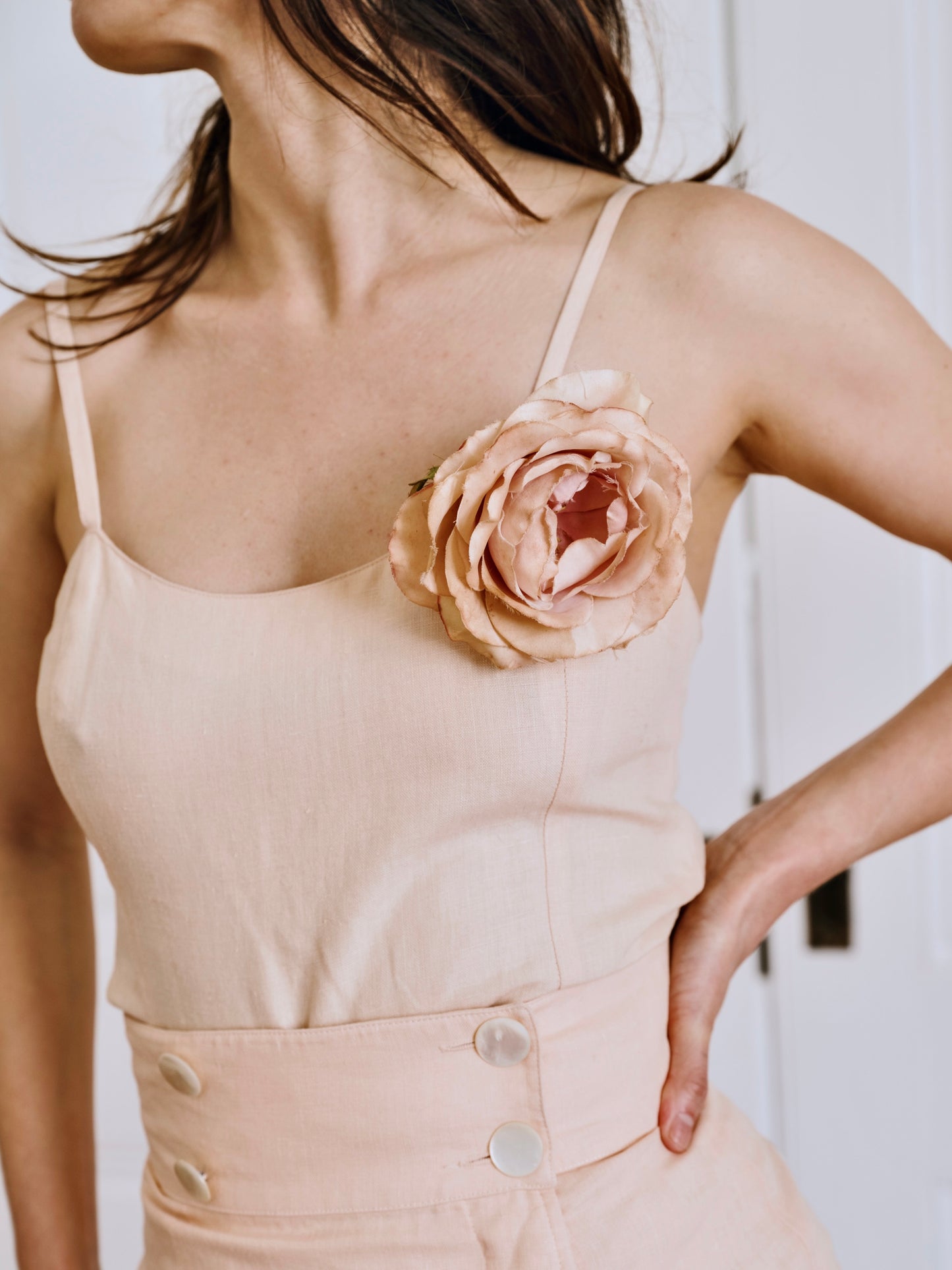 1980s Karl Lagerfeld Pink Linen Tank and Mini Skirt Set Made in France